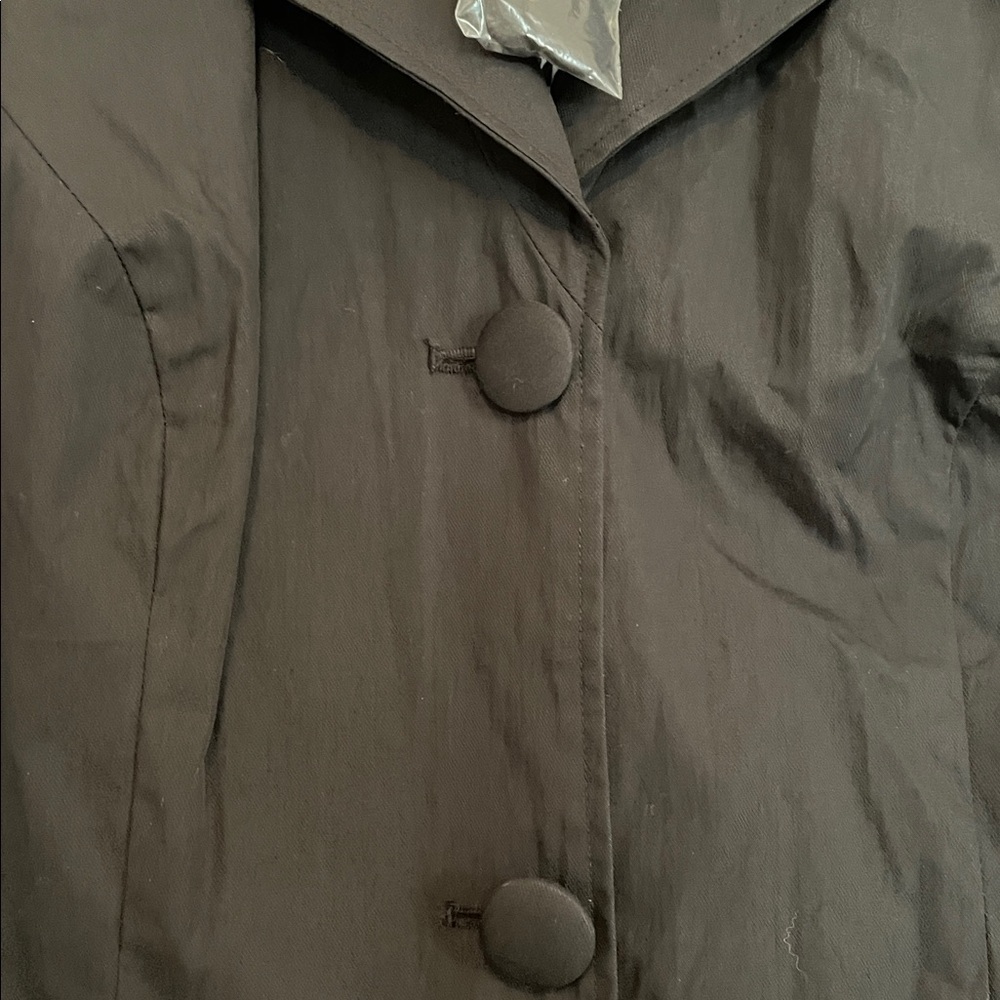 NWT Cynthia Rowley M Black Belted Trench Coat 3/4 sleeves. Shawl collar, pockets - Picture 8 of 10